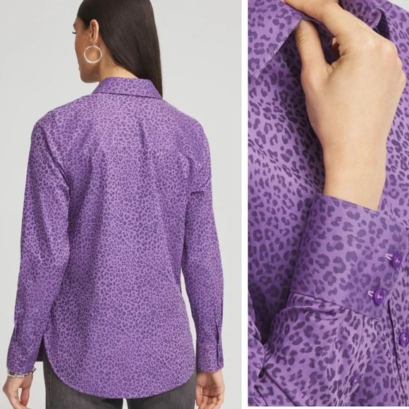 Chico’s No Iron Animal Print Jacquard Shirt - Picture 2 of 8